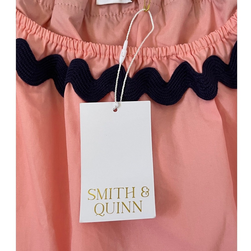 Smith & Quinn Top Womens Small Pink Navy Ric Rac Off Shoulder New Cotton Blouse - Picture 6 of 13